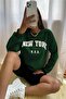 Unisex Green New York Printed Oversize Crew Neck Sweatshirt