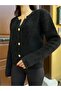 Black Crew Neck Gold Button Teddy Plush Soft Knitwear Cardigan - 7