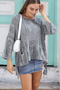 Women's Gray Bag Pocket Braided Oversize Loose Cotton Knitwear Blouse Sweater