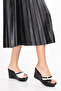 Women's Wedge Heel Black-White Patent Leather Stylish Slippers