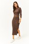 Women's Bitter Brown Crew Neck Blouse Slit Skirt Lycra Suit TKM-19000225 - 5