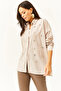 Women's Beige Woven Shirt with Stone-Embellished Collar and Front, Oval Hem GML-19001149 - 3