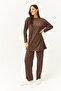 Women's Bitter Brown Slit Top and Bottom Palazzo Corded Fabric Set TKM-19000180 - 5
