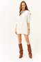 Women's White Crew Neck Soft Textured Bearded Tunic Dress ELB-19001977 - 5