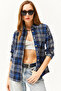 Women's Navy Blue Plaid Lumberjack Shirt GML-19001153 - 4