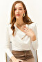 Women's Ecru Padded Pleated Collar Blouse BLZ-19002419 - 4