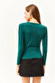 Women's Emerald Green Padded Pleated Collar Blouse BLZ-19002419 - 5