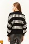 Women's Black-White Crew Neck Striped Knitwear Sweater KZK-19000682 - 4