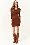 Women's Bitter Brown Padded Collar Mini Dress ELB-19001976 - 2
