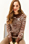 Women's Bitter Coffee Boat Neck Zebra Soft Textured Bearded Sweatshirt KZK-19000681 - 3