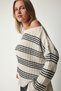 Women's Cream Boat Neck Striped Knitwear Sweater RV00153 - 2