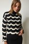 Women's Black Patterned Crop Knitwear Sweater CI00096