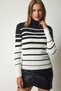 Woman's Black Ecru Turtleneck Striped Knitwear Sweater DD01271 - 5