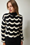 Women's Black Patterned Crop Knitwear Sweater CI00096 - 2