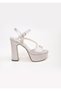 13cm Heeled Single Band Jewelled Platform Satin Silver Wedding Dress Shoes - 5