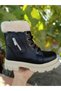 Children's Skin Fur Detailed Non-Slip Sole Lightweight Boots with Laces and Zipper - 3