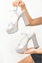 13cm Heeled Single Band Jewelled Platform Satin Silver Wedding Dress Shoes - 3