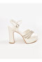 White Wedding Dress Shoes with Cross Straps and Shiny Rhinestones Platform - 3