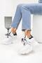 Women's White and Black Hidden Wedge Heeled Sports Shoes - 4