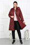 Women's Burgundy Long Diamond Slice Quilted Large Size Coat - 5