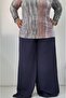 Navy blue elasticated summer wide-leg combed cotton viscose trousers skirt with a waist bodice - 4