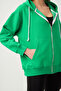 Women's Green White Hooded Oversize Ribbed Zippered Knitted Sweatshirt Zip-up - 5