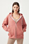Women's Dusty Rose White Hooded Oversize Ribbed Zippered Knitted Sweatshirt Zip-up