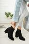 Black Suede Round Shape Boots with Front Zipper - 3