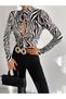 WOMEN'S LONG SLEEVE OPEN CHEST CLOTHED WAIST DETAIL VISCOSE FABRIC BLOUSE BLZ97001 - 5