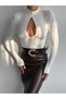 WOMEN'S LONG SLEEVE OPEN CHEST CLOTHED WAIST DETAIL VISCOSE FABRIC BLOUSE BLZ97001 - 2