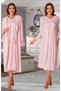 Women's Pink Stylish Design Princess Sleeves Lacy Cotton Maternity Maternity Dressing Gown Nightgown Set - 2