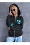 Women's Hooded Green Butterfly Printed Black Zipper Cardigan - 3
