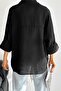 Women's Black New Season Poor Sleeve Single Pocket Oversize Cotton Shirt - 3
