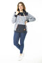 Women's Large Size Eyelet Lace and Ornamental Button Detailed Kangaroo Pocket High Collar Sweatshirt 65N37122 - 3
