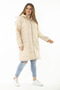 Women's Large Size Beige Front Leather Hooded Quilted Lined Long Coat 65N37106 - 7