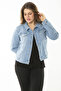 Women's Large Size Blue Metal Buttoned Lycra Denim Coat 65N37113 - 3