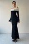 Women's Black Knitwear Fabric Madonna Collar Hem Wide Cut Long Sleeve Black White Dress 181 - 7