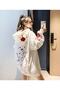 Plus Size Hooded Zippered Japanese Red Rose Printed Oversize Women's Jacket-Sweatsh White - 2