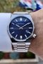 Men's Calendar Wristwatch with Navy Blue Cord Silver Color - 2