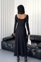 Black Flexible Fabric Accessory Detail Wide Collar Long Sleeve Asymmetrical Cut Basic Dress 21124 - 2