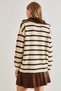Women's Beige Brown Fur Collar Striped Zippered Knitwear Sweater 20234217 - 3