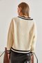 Women's Beige Black V-Neck Striped Knitwear Sweater 20234225 - 2