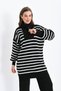 Women's Suit Zippered Striped Tunic Oversize Sweater Trousers Long Hijab Knitwear - 3