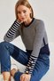 Women's Navy Blue Cream Buttoned Sleeves Striped Knitwear Sweater 20234212