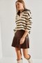 Women's Beige Brown Fur Collar Striped Zippered Knitwear Sweater 20234217 - 6