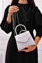 Women's Silver Satin Stone Handle Detailed Evening Dress Shoulder Bag - 3