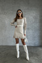 Mink Knitwear Dress with Lace Detailed Sleeves, U-Neck Super Mini Skirt and Ruffles - 4