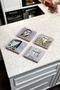 Women's Themed Natural Stone Travertine Coasters with Gold Earrings Set of 4