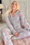 Gray Snowflake Patterned Women's Fleece Plush Jumpsuit Pajamas