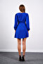 Blue V-Neck Button Detailed Dress - 7